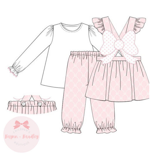PO21: Bitty Dot Bow Appliqué: Girl Pants Set