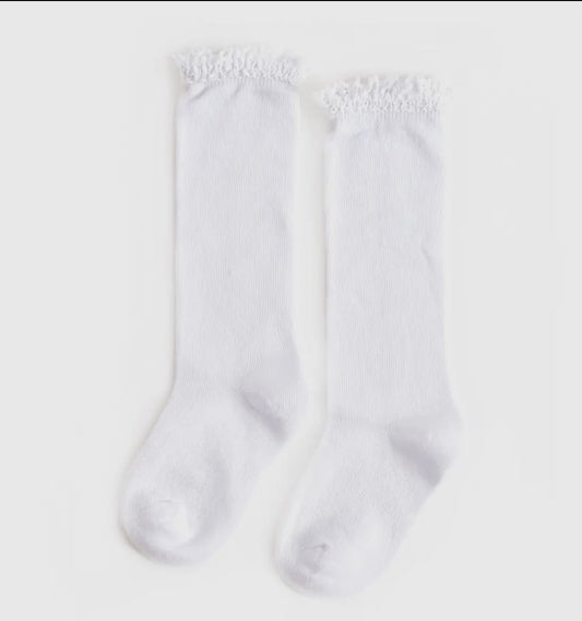 RTS: Little Stocking Co. White Lace Top Knee High Socks
