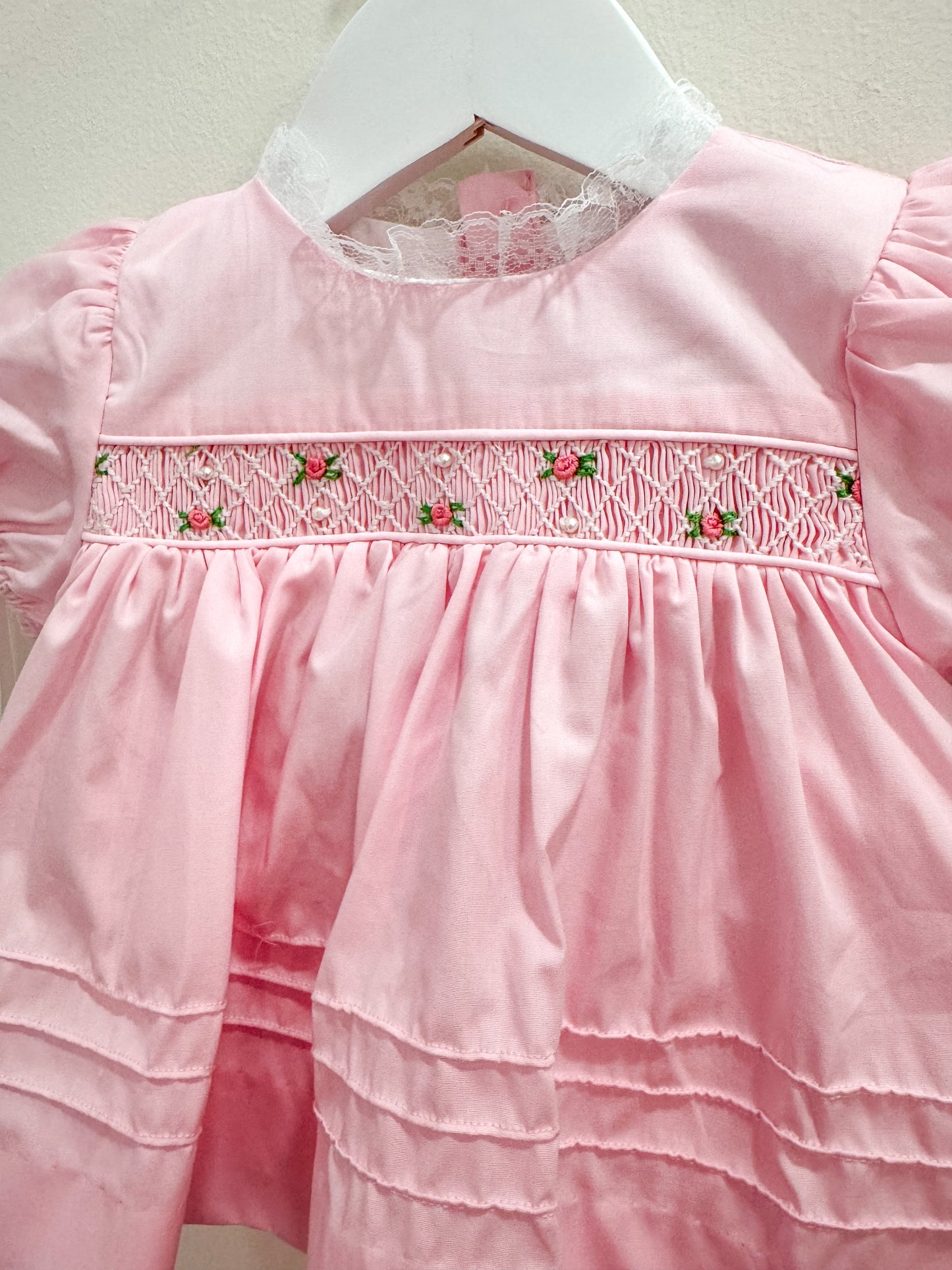 RTS: Geo Smocked Pearls + Roses Girl Diaper Set