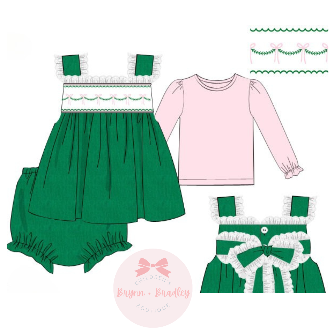 RTS: Girl’s Green Corduroy Bows Diaper Set