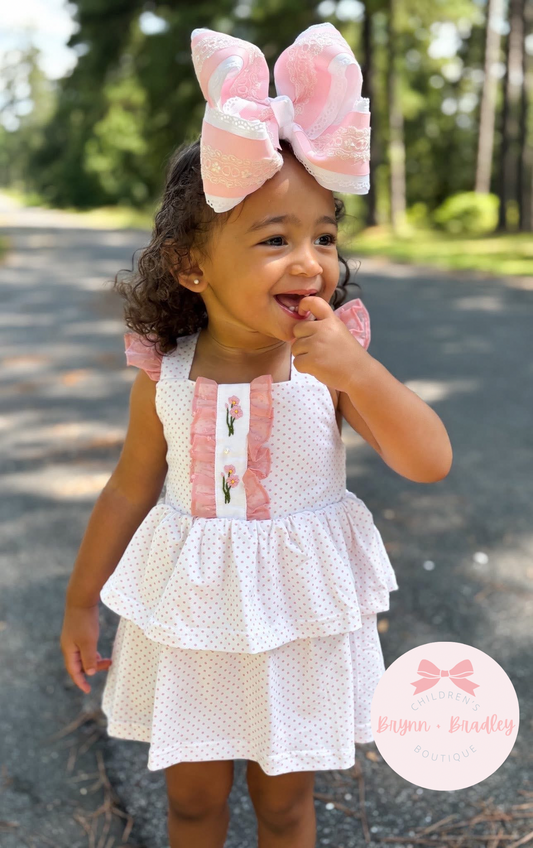 RTS: Bitty Dot Floral + Pearls Girl Skirted Bubble