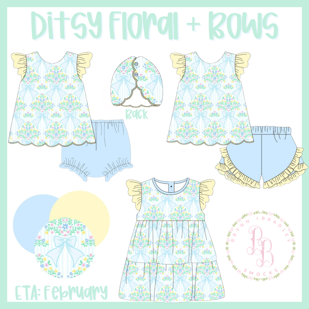 RTS: Ditsy Floral + Bows Girl Diaper Set
