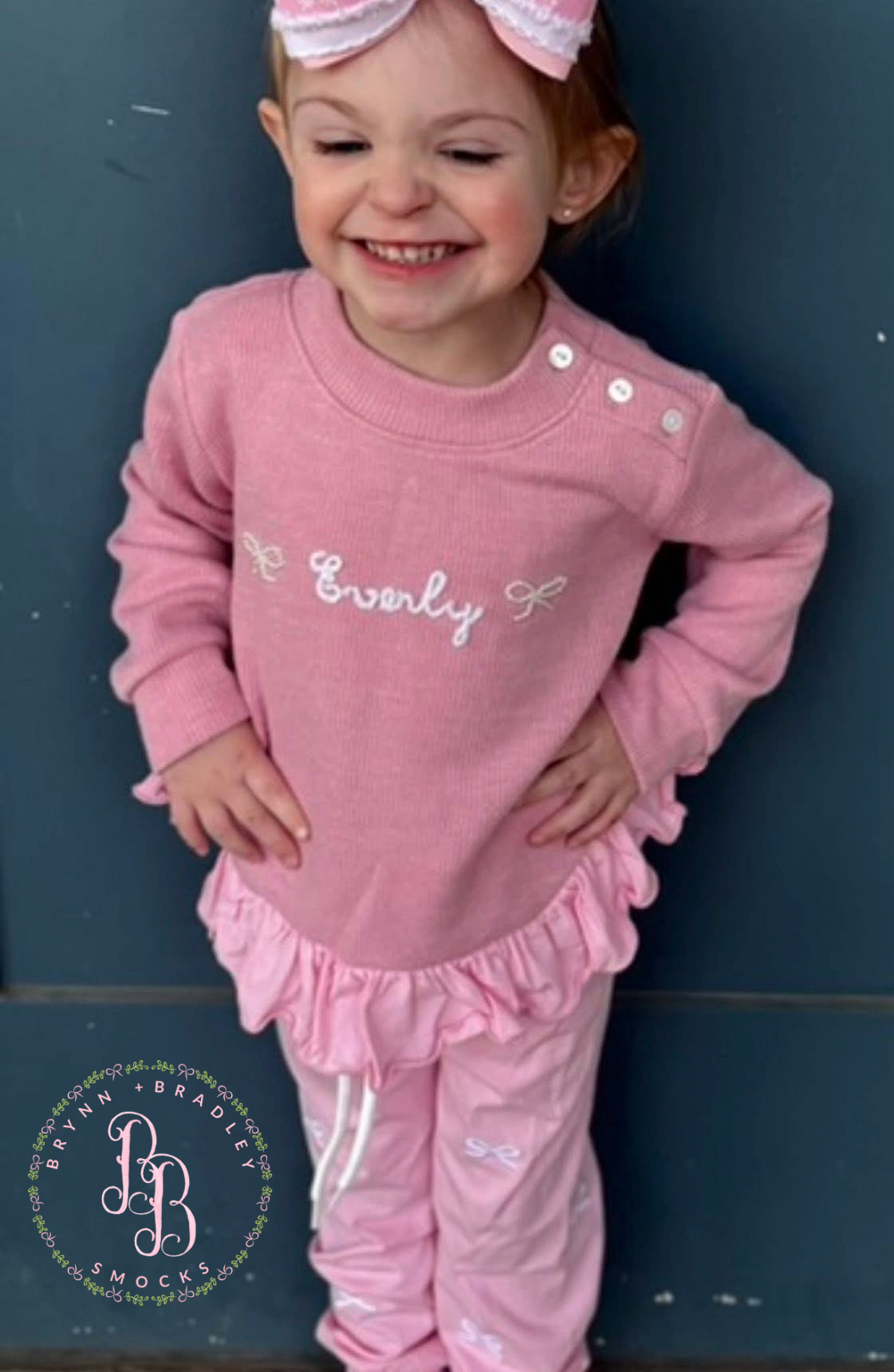 RTS: Girl’s Pearl Bow Sweater Joggers Set