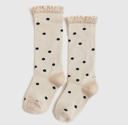 RTS: Little Stocking Co. Vanilla Dot Lace Top Knee High Socks