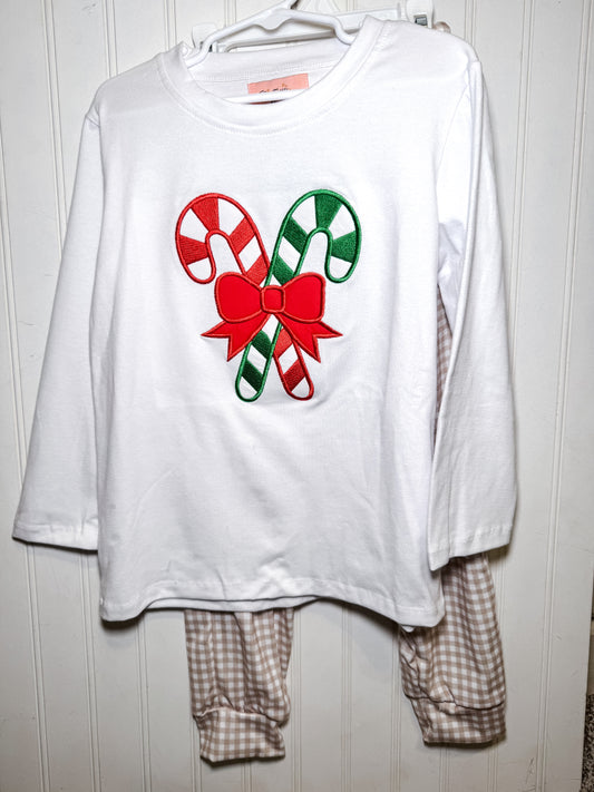 RTS: Boy’s Candy Cane Appliqué Pants Set