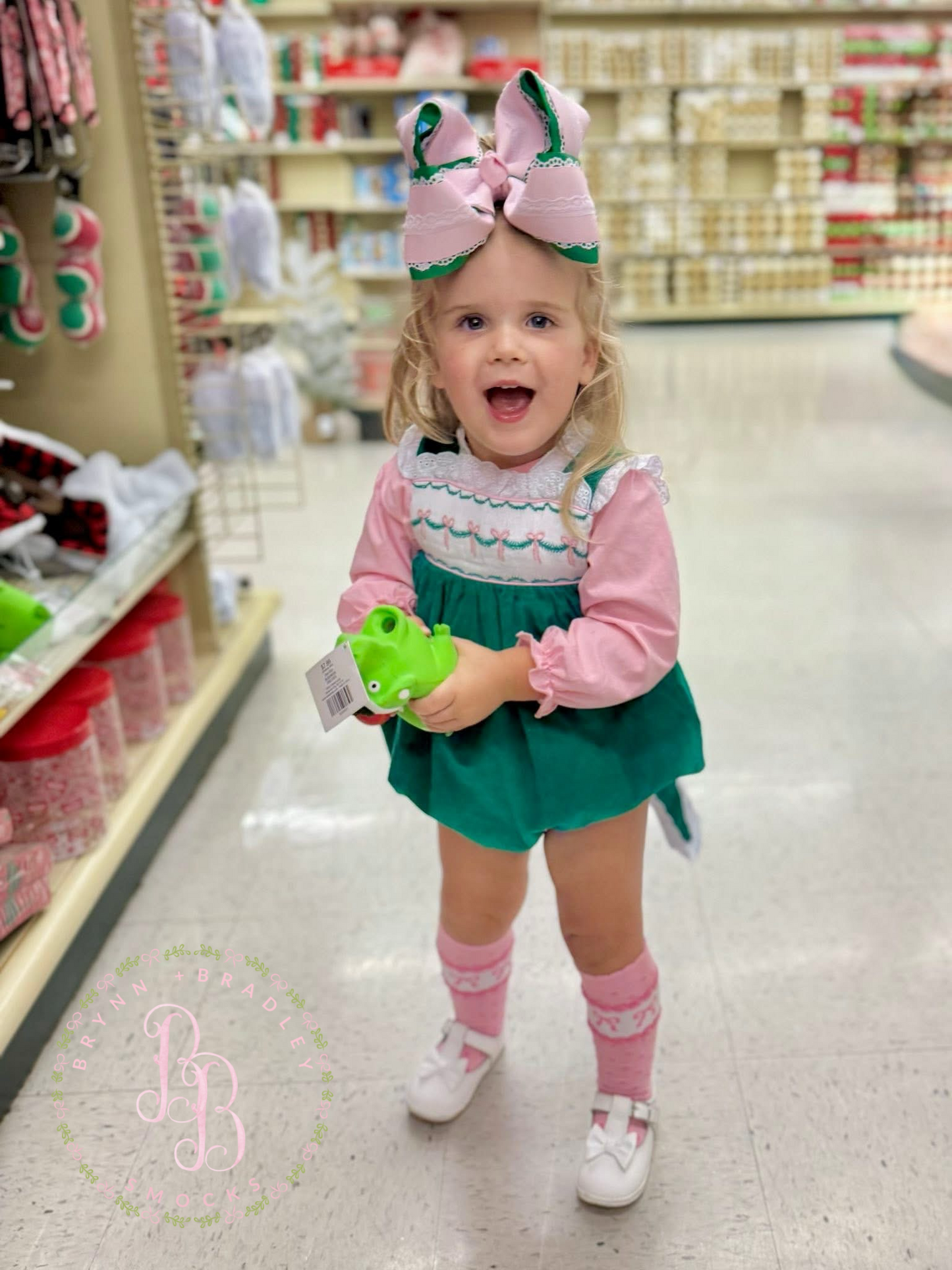 RTS: Girl’s Green Corduroy Bows Bubble Set