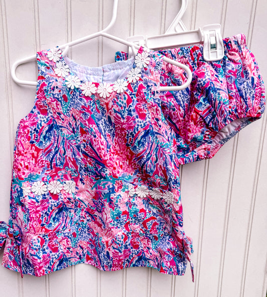 RTS: Girl’s Pink + Blue Lily Inspired Diaper Set
