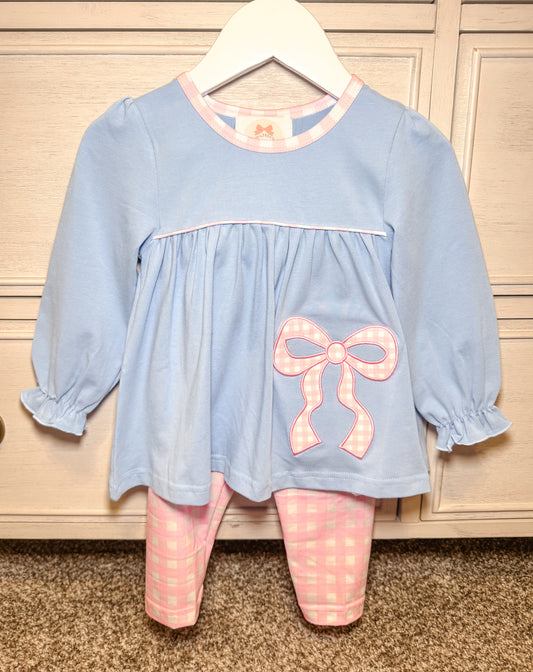 RTS: Gingham Bow Appliqué Girl Pants Set