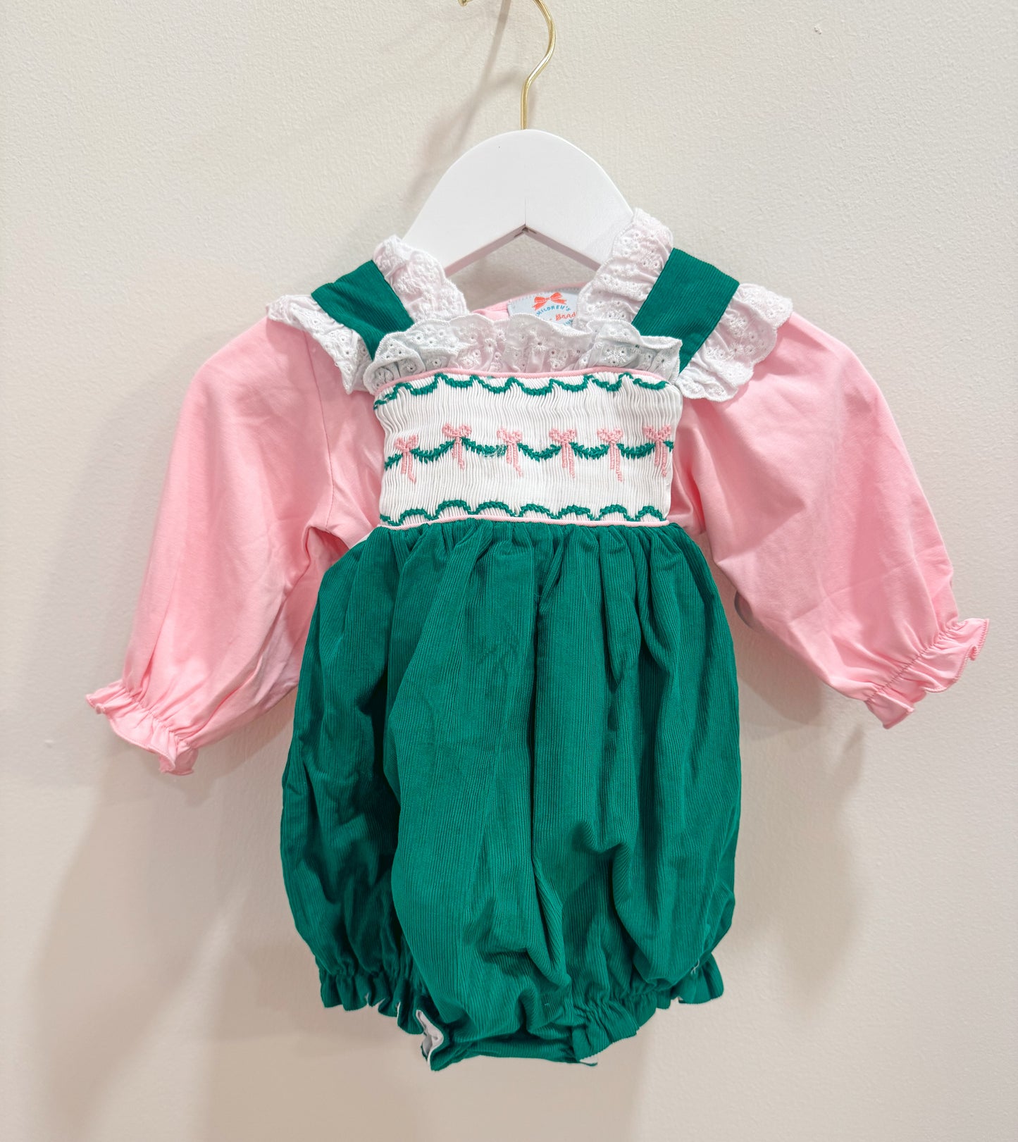 RTS: Girl’s Green Corduroy Bows Bubble Set