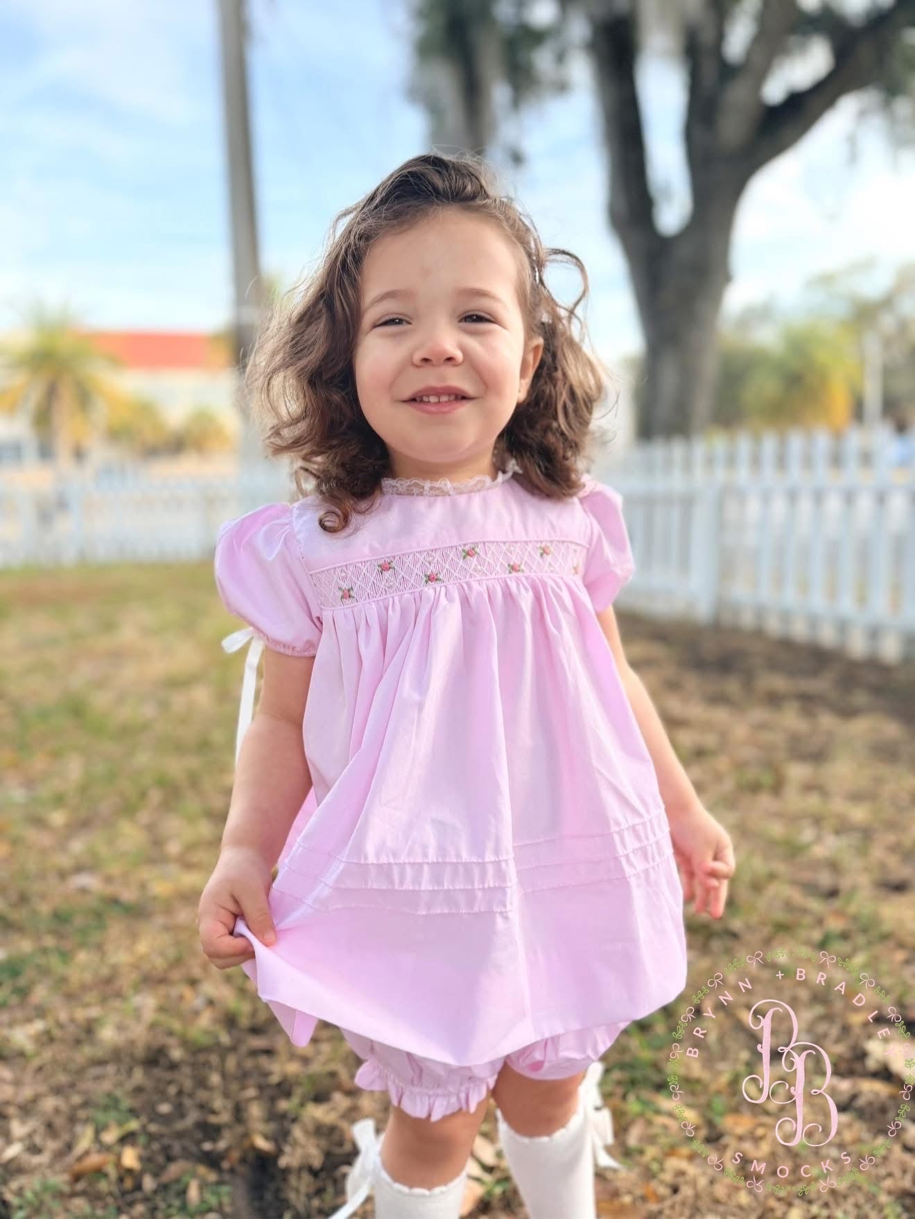 RTS: Geo Smocked Pearls + Roses Girl Diaper Set