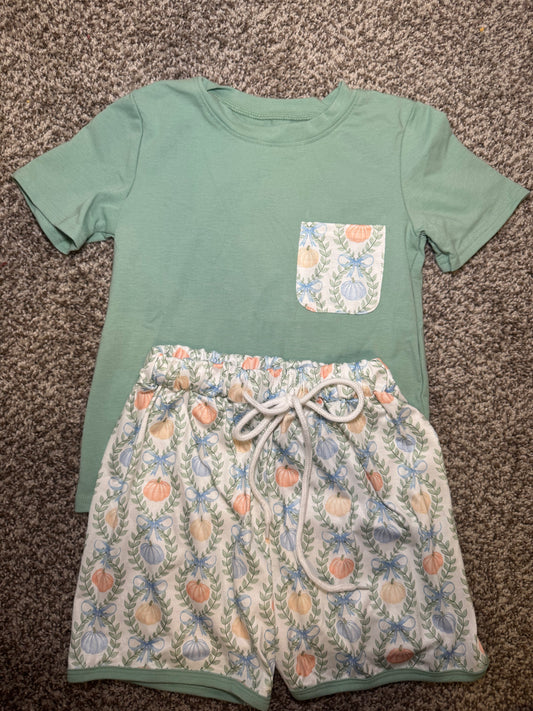 RTS: Boy’s Pumpkin Trellis Shorts Set