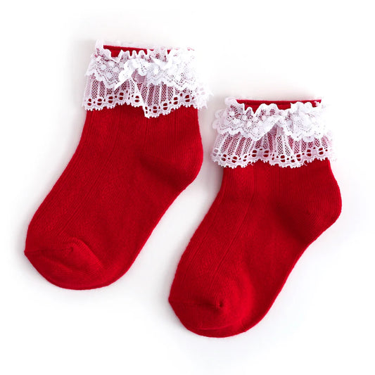 RTS: Little Stocking Co. Red/White Lace Bobby Socks