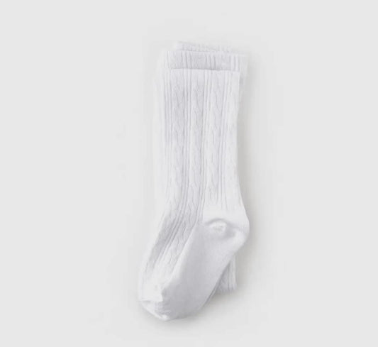RTS: Little Stocking Co. White Cable Knit Tights