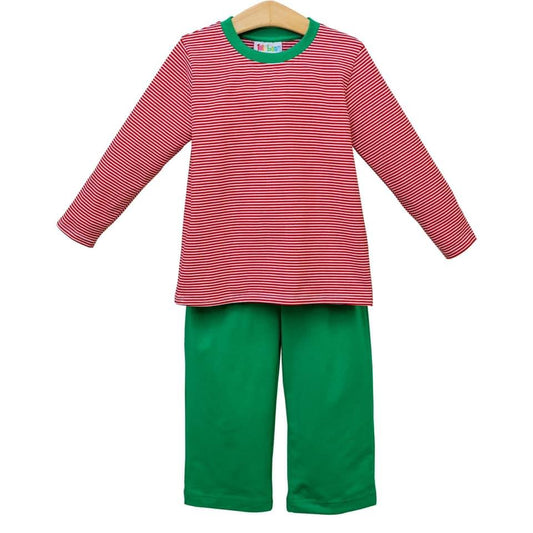 RTS: Thomas Pants Set- Red Stripe/Green