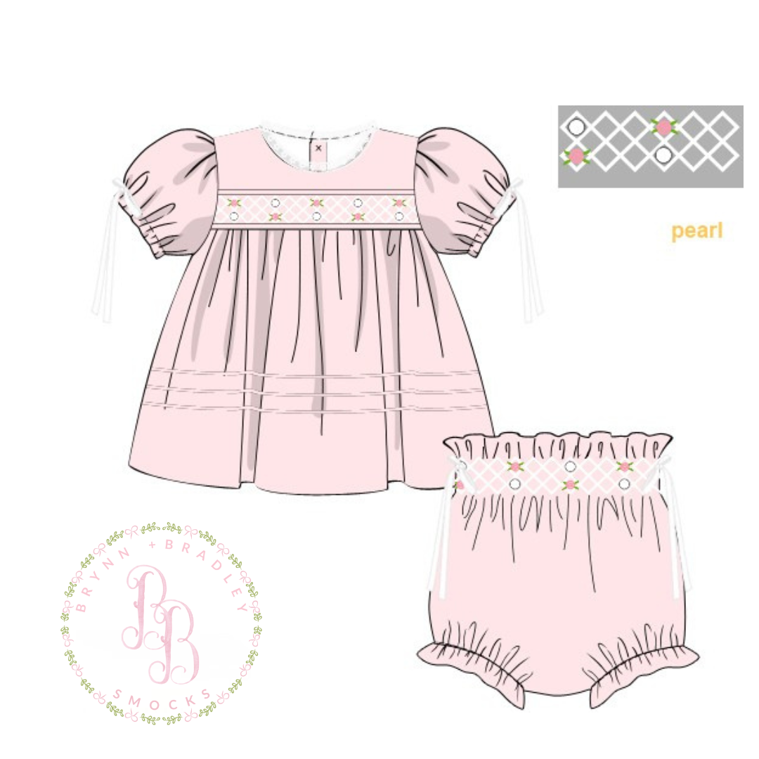 WS PO23: Geo Smocked Pearls + Roses Girl Diaper Set