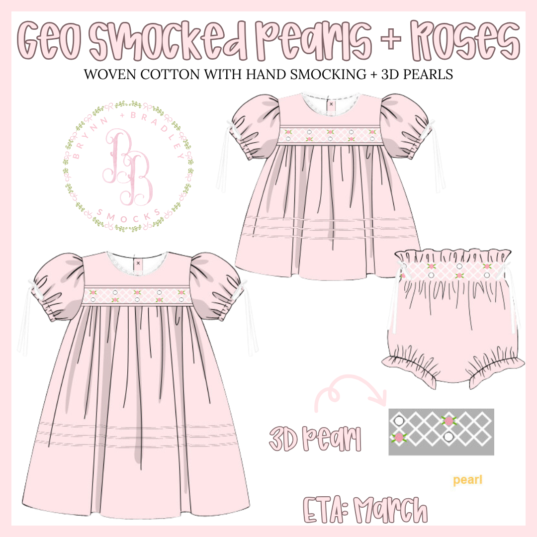 WS PO23: Geo Smocked Pearls + Roses Girl Diaper Set