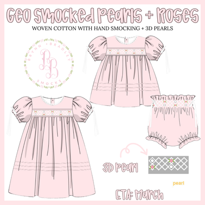 RTS: Geo Smocked Pearls + Roses Girl Diaper Set