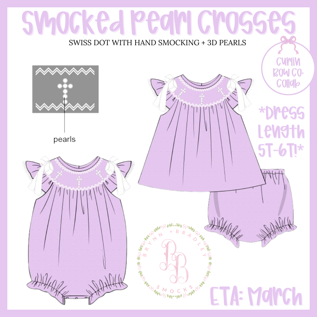 WS PO23: Smocked Pearl Crosses Girl Diaper Set