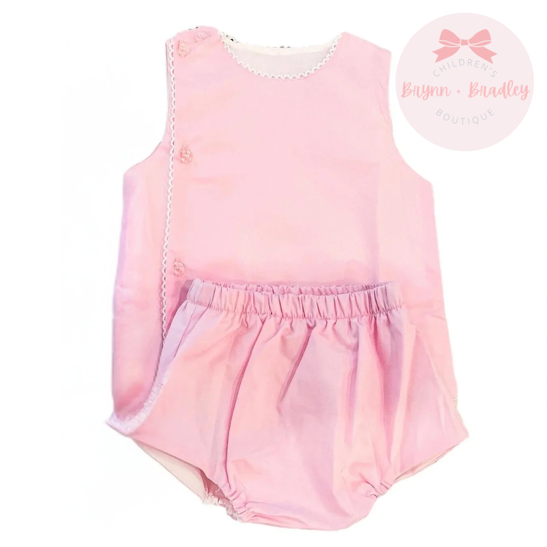 Picot Trim Diaper Set- Pink
