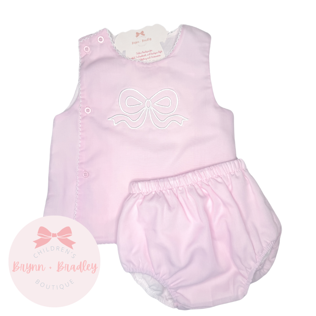 Picot Trim Diaper Set- Pink