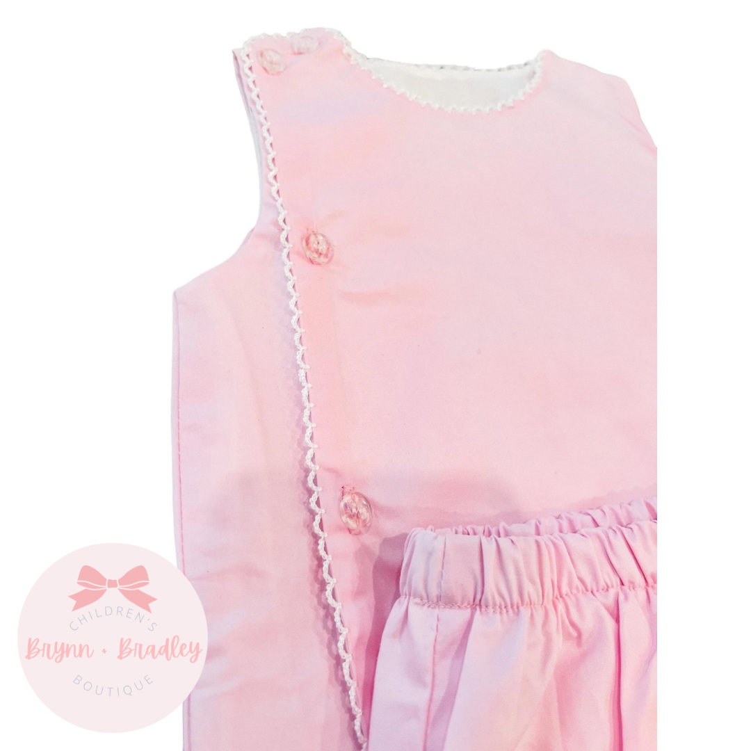 Picot Trim Diaper Set- Pink