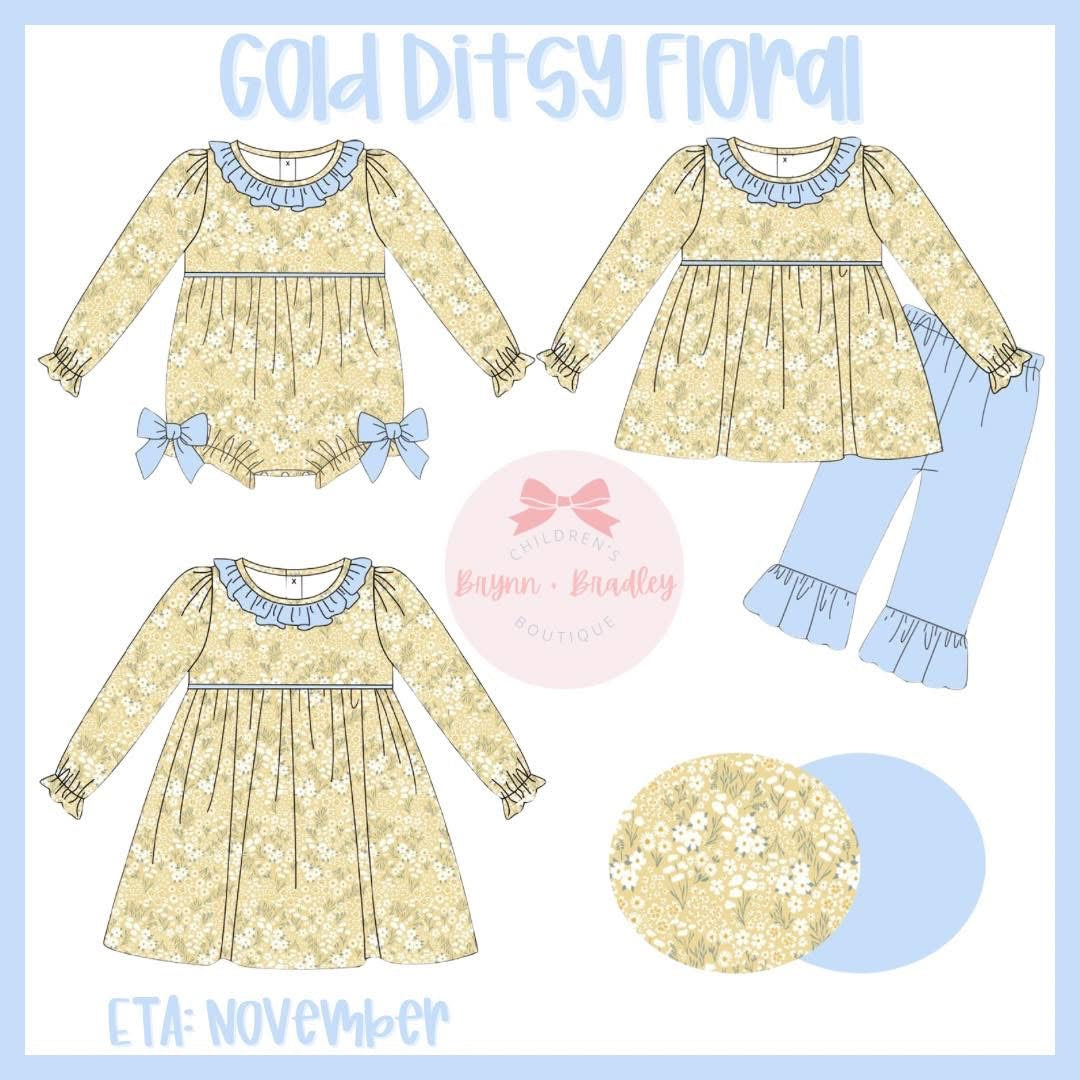 RTS: Gold Ditsy Floral Girl Bubble