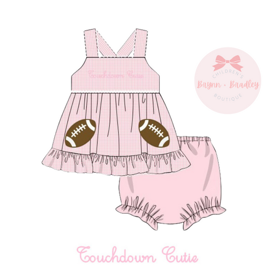 PO17: Gingham Gameday Girl Diaper Set: Touchdown Cutie