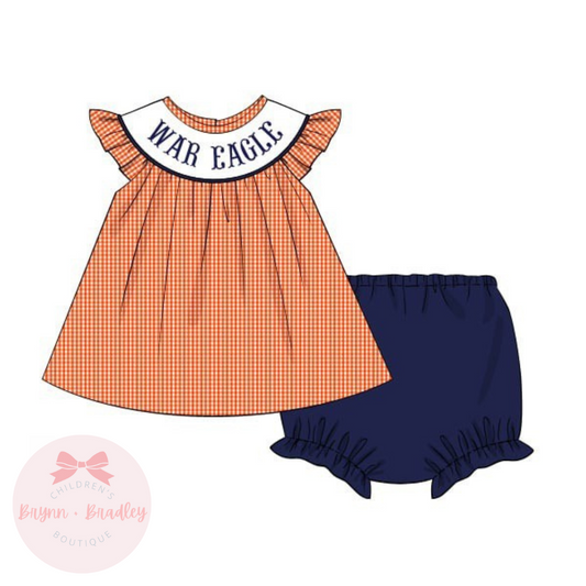 PO17: Orange + Navy Gameday Girl Diaper Set
