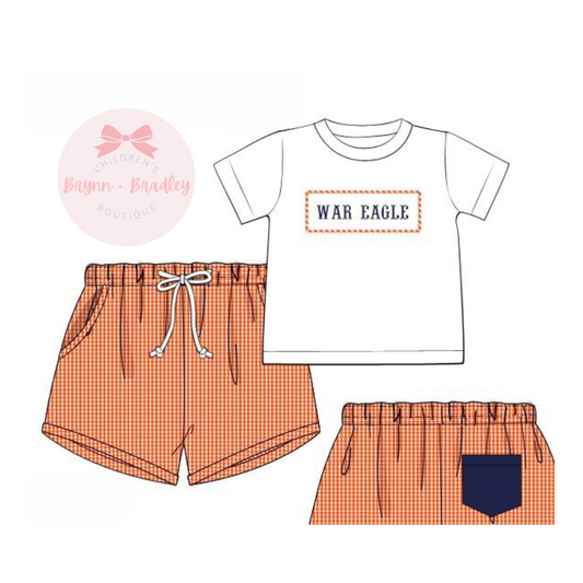 PO17: Orange + Navy Gameday Boy Shorts Set
