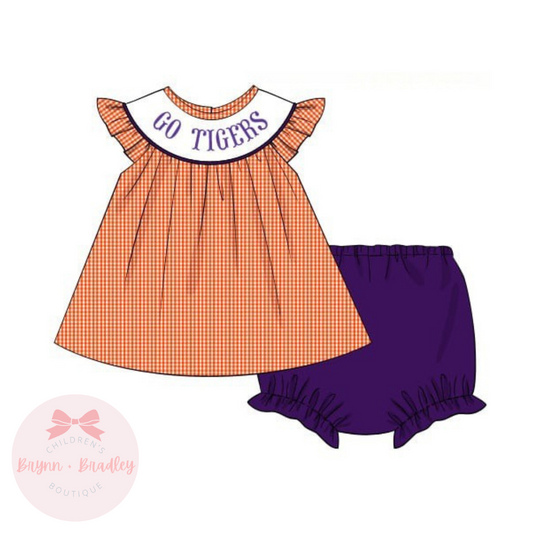 PO17: Orange + Purple Gameday Girl Diaper Set