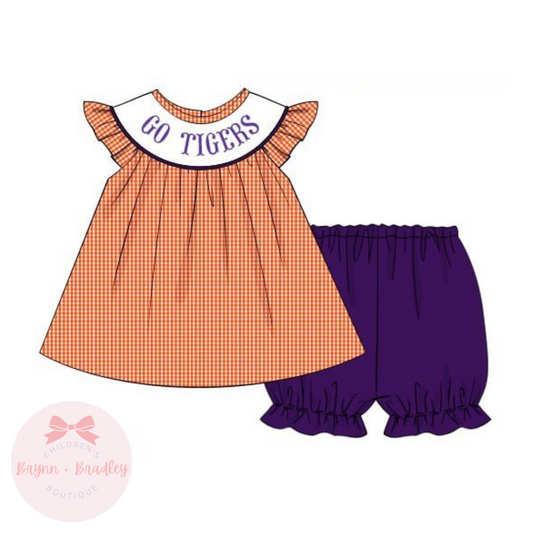 PO17: Orange + Purple Gameday Girl Shorts Set