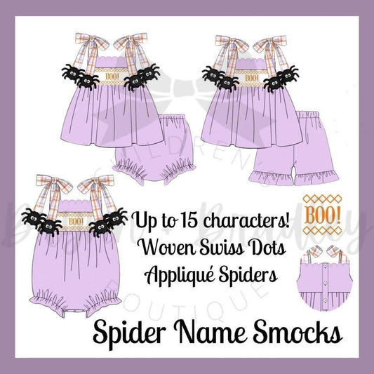 Preorder Spider Name Smocks Collection- ETA: September