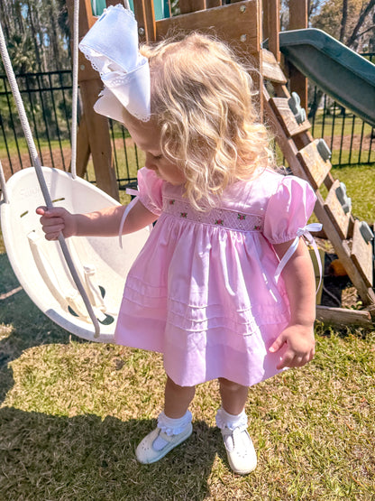 RTS: Geo Smocked Pearls + Roses Girl Diaper Set