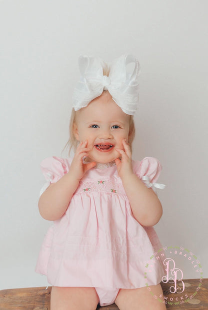 RTS: Geo Smocked Pearls + Roses Girl Diaper Set